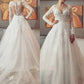 Ball Gown V-neck Long Sleeves Lace Court Train Tulle Wedding Dresses DEP0006187