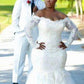 Trumpet/Mermaid Applique Tulle Long Sleeves Off-the-Shoulder Sweep/Brush Train Wedding Dresses DEP0006044