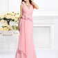 Trumpet/Mermaid V-neck Hand-Made Flower Sleeveless Long Chiffon Bridesmaid Dresses DEP0005122