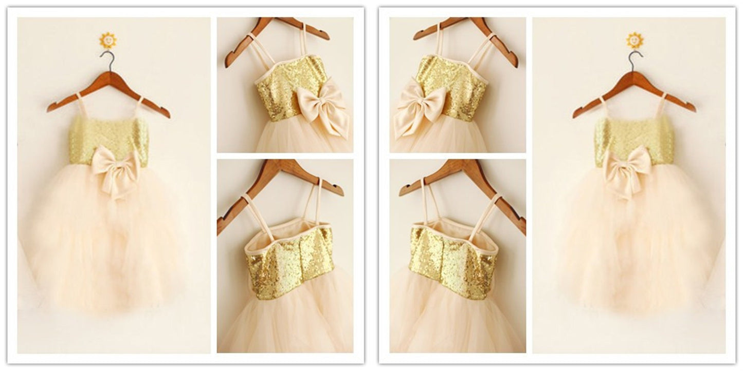 A-Line/Princess Spaghetti Straps Sleeveless Sequin Long Tulle Flower Girl Dresses DEP0007758