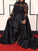 A-Line/Princess Sheer Neck Long Sleeves Applique Asymmetrical Satin Plus Size Dresses DEP0001740