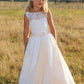 A-Line/Princess Sleeveless Scoop Floor-Length Sash/Ribbon/Belt Lace Flower Girl Dresses DEP0007696