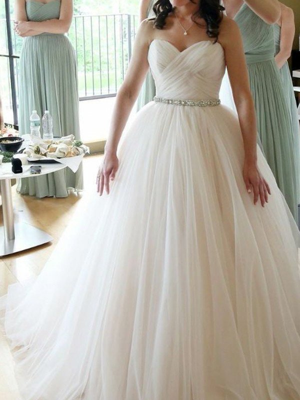 Ball Gown Sweetheart Sleeveless Floor-Length Beading Tulle Wedding Dresses DEP0006633
