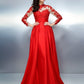 A-Line/Princess High Neck Applique Long Sleeves Long Satin Dresses DEP0009165