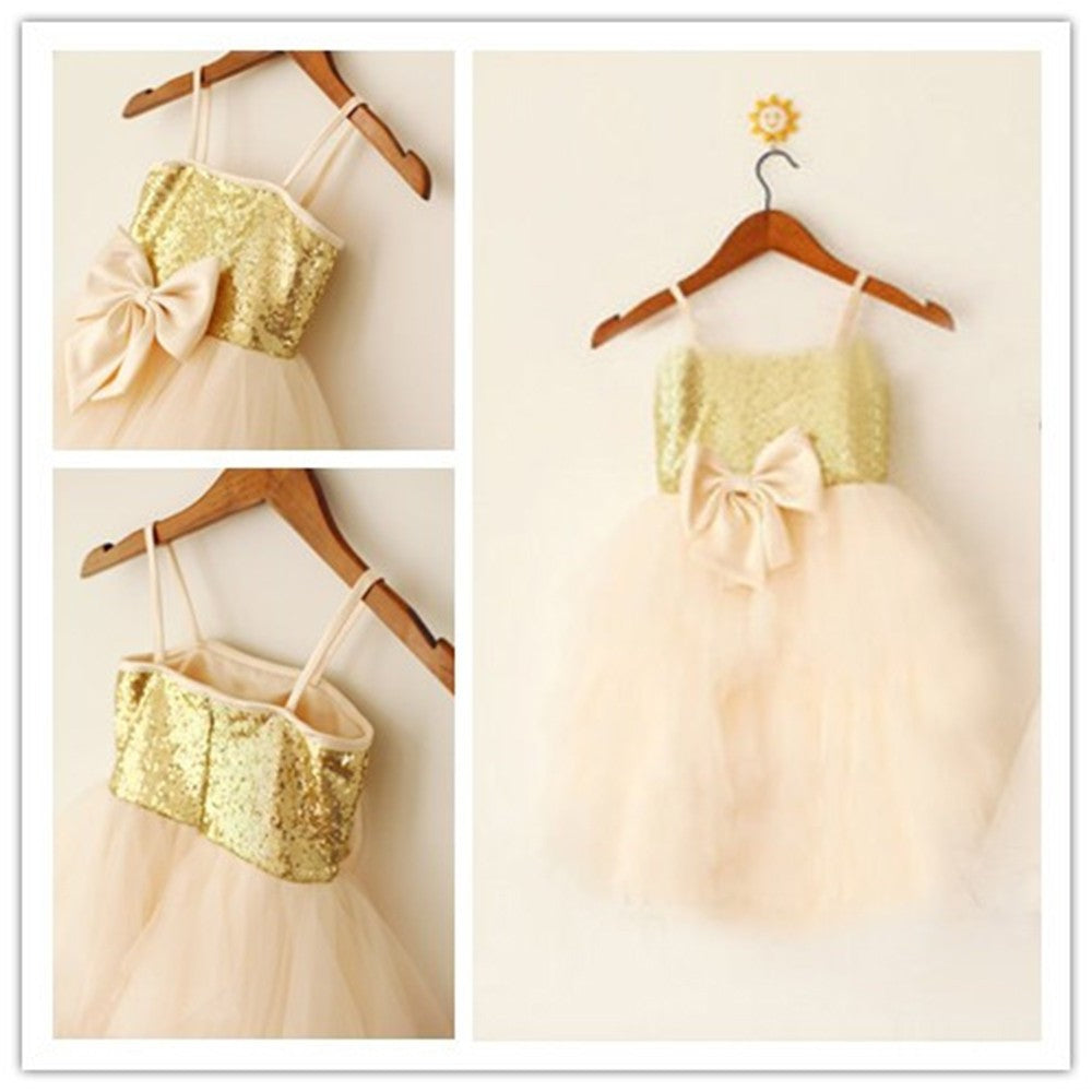 A-Line/Princess Spaghetti Straps Sleeveless Sequin Long Tulle Flower Girl Dresses DEP0007758