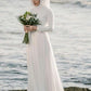 A-Line/Princess Jewel Long Sleeves Floor-Length Applique Chiffon Wedding Dresses DEP0006977