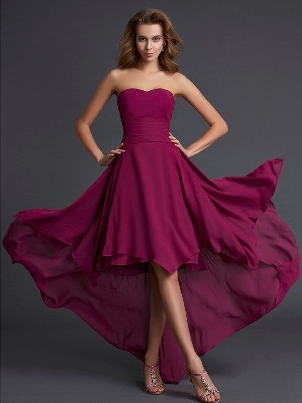 A-Line/Princess Sweetheart Sleeveless Pleats High Low Chiffon Dresses DEP0002334