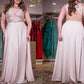 A-Line/Princess V-neck Sleeveless Applique Floor-Length Elastic Woven Satin Plus Size Dresses DEP0003917