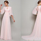 A-Line/Princess High Neck 1/2 Sleeves Beading Long Chiffon Mother of the Bride Dresses DEP0007088
