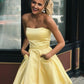A-Line/Princess Satin Ruffles Strapless Sleeveless Short/Mini Homecoming Dresses DEP0008266