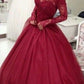 Ball Gown V-neck Long Sleeves Floor-Length Lace Tulle Dresses DEP0001734