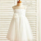 A-line/Princess Scoop Sleeveless Tea-Length Hand-made Flower Tulle Flower Girl Dresses DEP0007745
