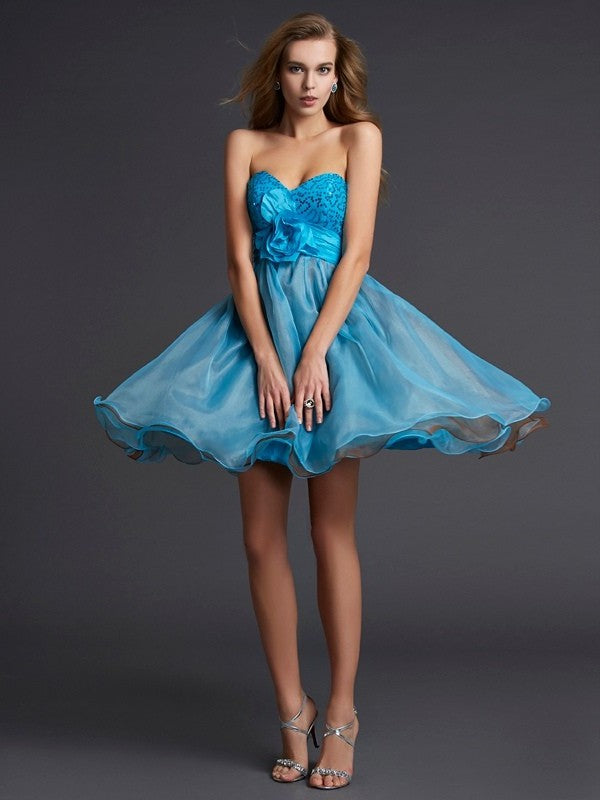 A-Line/Princess Sweetheart Sleeveless Lace Short Taffeta Homecoming Dresses DEP0008867