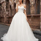 A-Line/Princess Off-the-Shoulder Tulle Sleeveless Ruched Court Train Wedding Dresses DEP0006089