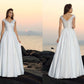 A-Line/Princess V-neck Beading Sleeveless Long Taffeta Beach Wedding Dresses DEP0006380