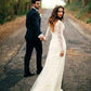 Sheath/Column Long Sleeves V-neck Court Train Applique Lace Wedding Dresses DEP0006431