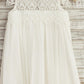 A-Line/Princess Knee-Length Scoop Lace Short Sleeves Chiffon Flower Girl Dresses DEP0007908