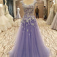 A-Line/Princess Sleeveless Scoop Floor-Length Applique Tulle Dresses DEP0001767