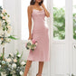 Sheath/Column Charmeuse Ruched Spaghetti Straps Sleeveless Tea-Length Bridesmaid Dresses DEP0004936