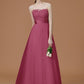 A-Line/Princess Bateau Sleeveless Floor-Length Applique Tulle Bridesmaid Dresses DEP0005365