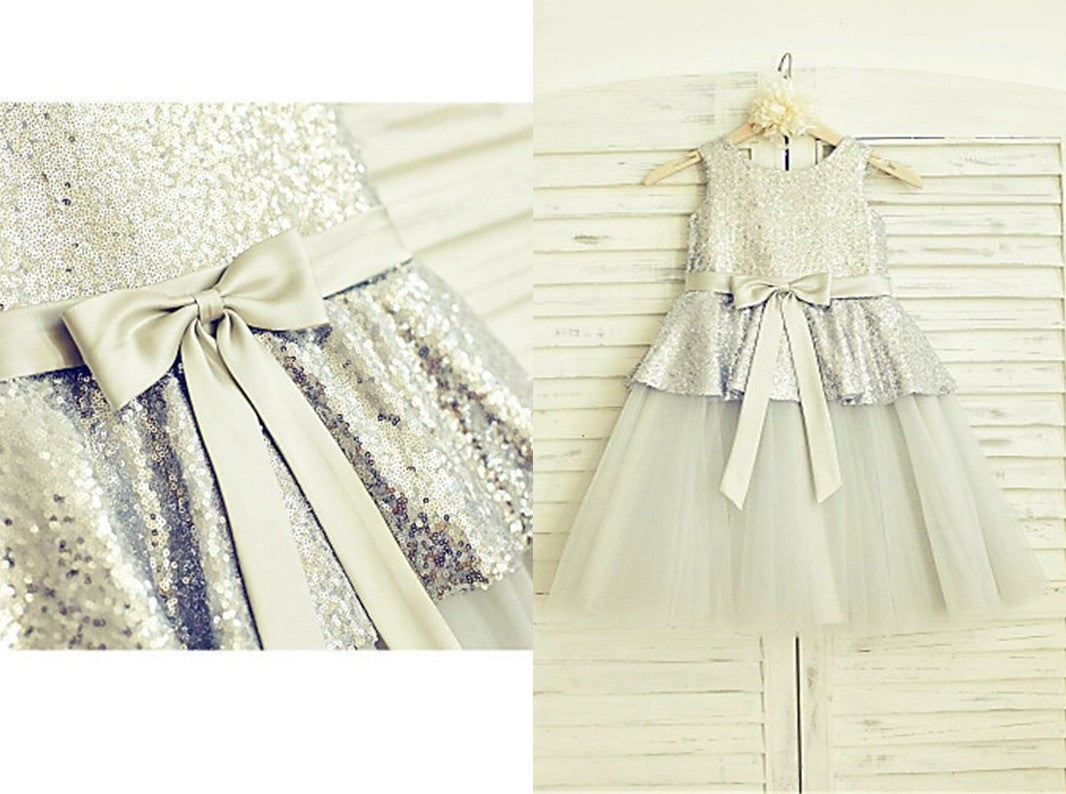 A-line/Princess Sleeveless Scoop Sequin Tea-Length Tulle Flower Girl Dresses DEP0007864