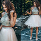 A-Line/Princess Scoop Beading Sleeveless Short/Mini Tulle Two Piece Homecoming Dresses DEP0004446