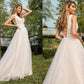 A-Line/Princess Tulle Ruffles V-neck Sleeveless Sweep/Brush Train Wedding Dresses DEP0006441