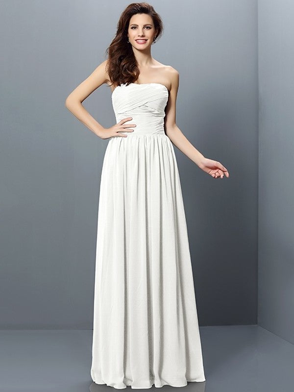 A-Line/Princess Strapless Pleats Sleeveless Long Chiffon Bridesmaid Dresses DEP0005318