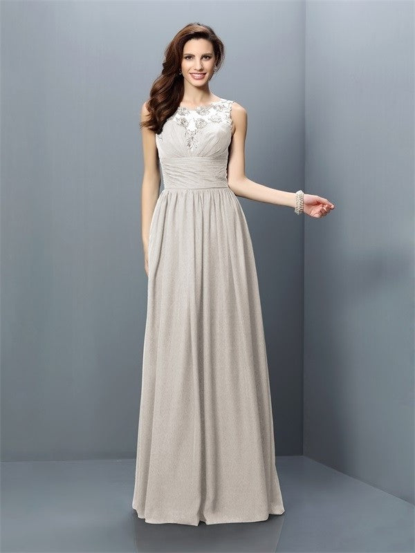 A-Line/Princess Bateau Pleats Sleeveless Long Chiffon Bridesmaid Dresses DEP0005451