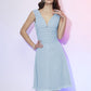 A-Line/Princess V-neck Short Sleeves Pleats Short Chiffon Bridesmaid Dresses DEP0005154