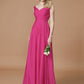 A-Line/Princess V-neck Sleeveless Ruched Floor-Length Silk like Satin Bridesmaid Dresses DEP0005430