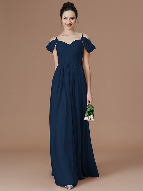 A-Line/Princess Off-the-Shoulder Sleeveless Ruched Floor-Length Chiffon Bridesmaid Dresses DEP0005324