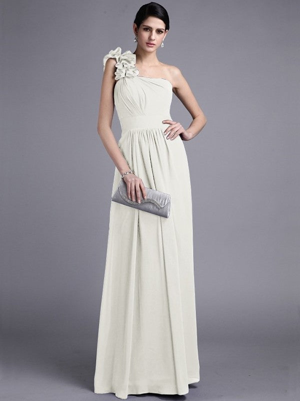 Sheath/Column One-Shoulder Sleeveless Pleats Long Chiffon Bridesmaid Dresses DEP0005498