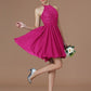 A-Line/Princess Halter Sleeveless Lace Short/Mini Chiffon Bridesmaid Dresses DEP0005132