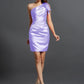 Sheath/Column One-Shoulder Pleats Sleeveless Short Elastic Woven Satin Bridesmaid Dresses DEP0005605