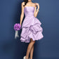 A-Line/Princess Strapless Ruched Sleeveless Short Satin Bridesmaid Dresses DEP0005671