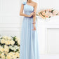 A-Line/Princess One-Shoulder Pleats Hand-Made Flower Sleeveless Long Chiffon Bridesmaid Dresses DEP0005131