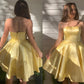 A-Line/Princess Strapless Satin Ruffles Sleeveless Short/Mini Homecoming Dresses DEP0004609