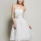 A-Line/Princess Strapless Sleeveless Hand-Made Flower Short Chiffon Bridesmaid Dresses DEP0005295