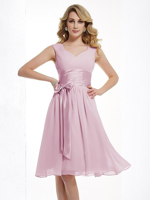 A-Line/Princess Straps Sleeveless Pleats Short Chiffon Bridesmaid Dresses DEP0005096