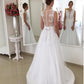 A-Line/Princess V-neck Applique Sleeveless Sweep/Brush Train Tulle Wedding Dresses DEP0006568