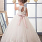 Ball Gown Sleeveless Scoop Sash/Ribbon/Belt Floor-Length Tulle Flower Girl Dresses DEP0007603