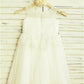 A-line/Princess Straps Sleeveless Hand-made Flower Tea-Length Tulle Flower Girl Dresses DEP0007884