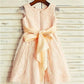 A-line/Princess Scoop Short Sleeves Sash/Ribbon/Belt Tea-Length Lace Flower Girl Dresses DEP0007879