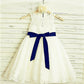 A-line/Princess Scoop Sleeveless Bowknot Tea-Length Lace Flower Girl Dresses DEP0007841