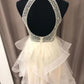 A-Line/Princess Organza Beading Halter Sleeveless Short/Mini Homecoming Dresses DEP0008833