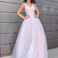 A-Line/Princess V-neck Sleeveless Applique Tulle Floor-Length Dresses DEP0001522