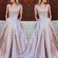 A-Line/Princess Sleeveless V-neck Sweep/Brush Train Sequin Lace Dresses DEP0002677