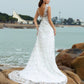 A-Line/Princess Straps Applique Sleeveless Long Satin Beach Wedding Dresses DEP0006835
