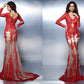 Trumpet/Mermaid V-neck Applique Long Sleeves Long Lace Dresses DEP0002302
